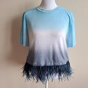 NEW Opening Ceremony Dip Dye Feather Cropped Tee Size XS/S